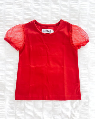 Puff Sleeve Layering Tee | Apple Red - Eliza Cate and Co