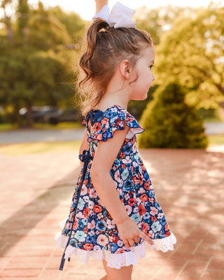 Skirted Bubble Romper | Royal Navy Floral - Eliza Cate and Co