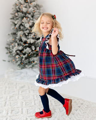 Shift Dress | Festive Plaid in Navy - Eliza Cate and Co
