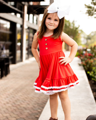 Ribbed Twirl Dress | Red - Eliza Cate and Co
