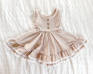 Ribbed Twirl Dress | Sand - Eliza Cate and Co