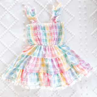 Tiered Twirl Dress | Rainbow Gingham *SECONDS QUALITY* - Eliza Cate and Co
