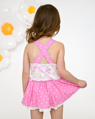 Skirted One Piece | Bitty Blooms in Summer Pink - Eliza Cate and Co