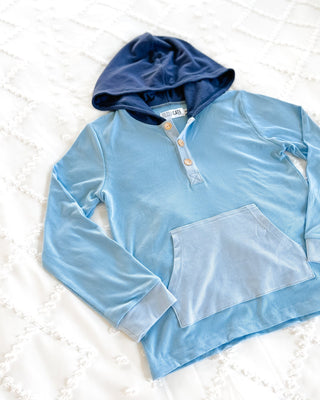 Hoodie Ribbed Shirt | Blue (Adult) - Eliza Cate and Co
