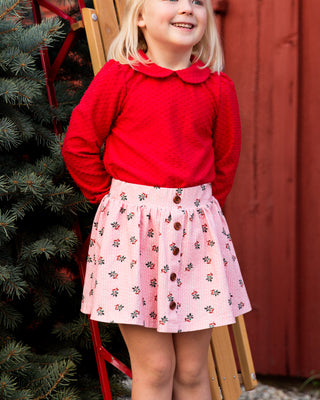 Swiss Dot Blouse LS | Candy Red - Eliza Cate and Co